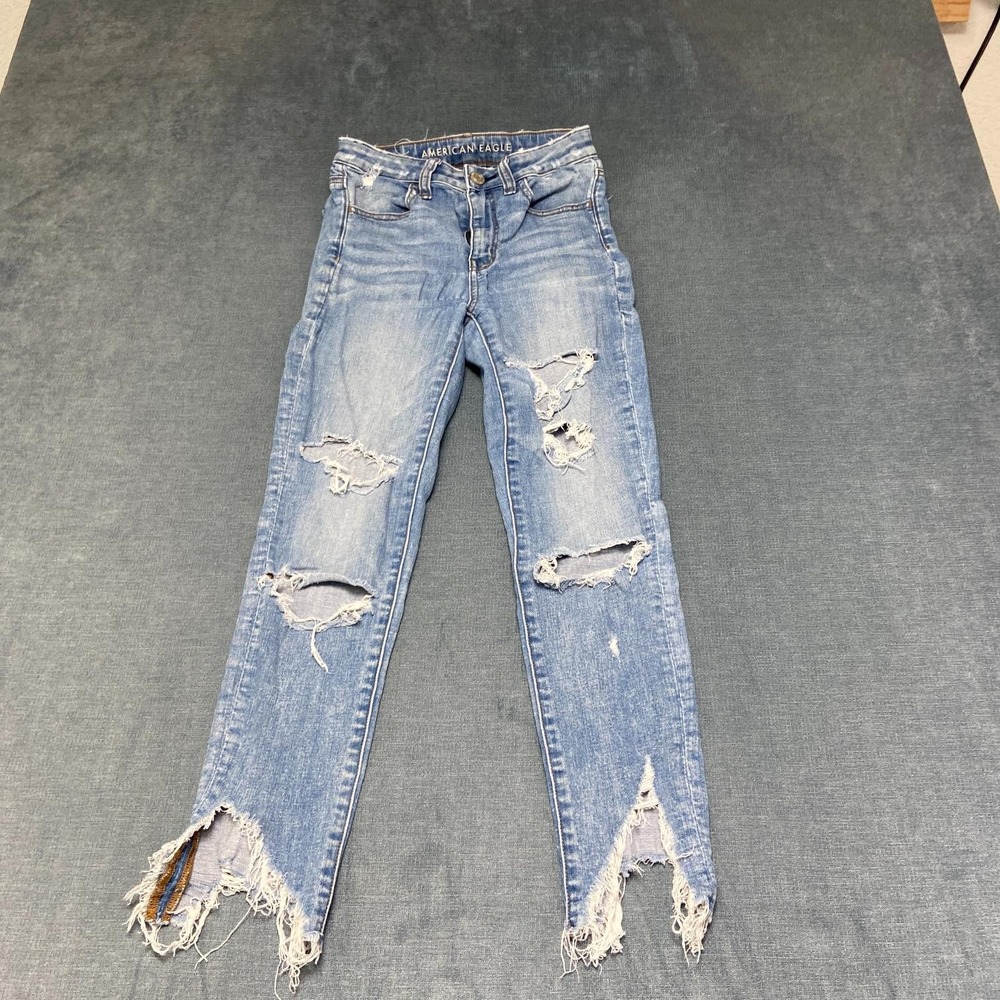 American Eagle Outfitters Jeans Women 0 24x25 Blue Stretch Frayed Hem Distressed